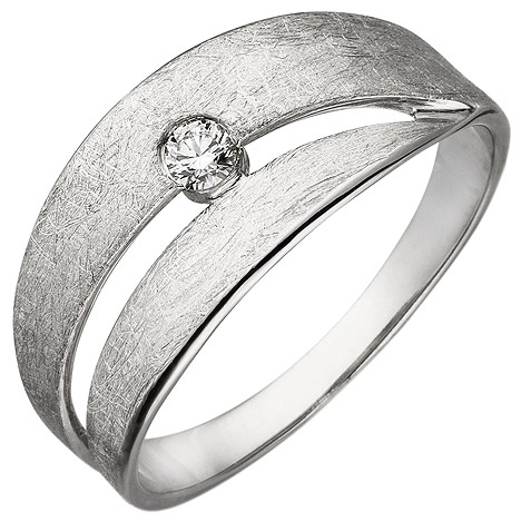 SIGO Damen Ring 585 Gold Weißgold eismatt 1 Diamant Brillant 0,09ct. Diamantring
