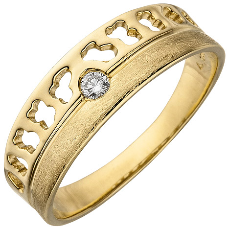 SIGO Damen Ring 585 Gold Gelbgold eismatt 1 Diamant Brillant 0,05ct. Diamantring
