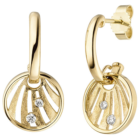 SIGO Ohrhänger 585 Gold Gelbgold eismatt 4 Diamanten Brillanten Ohrringe