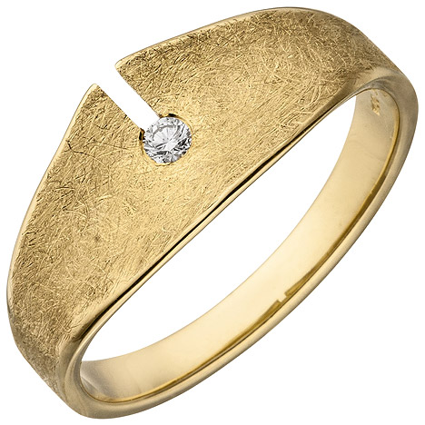 SIGO Damen Ring 585 Gold Gelbgold eismatt 1 Diamant Brillant 0,04ct. Diamantring