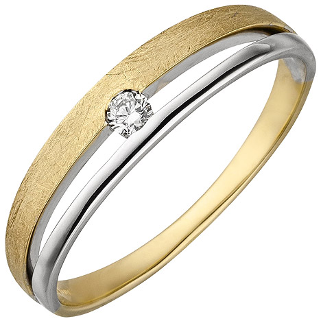 SIGO Damen Ring 585 Gold Gelbgold Weißgold bicolor eismatt 1 Diamant Brillant