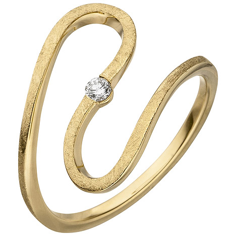 SIGO Damen Ring geschlängelt 585 Gold Gelbgold eismatt 1 Diamant Brillant 0,05ct.