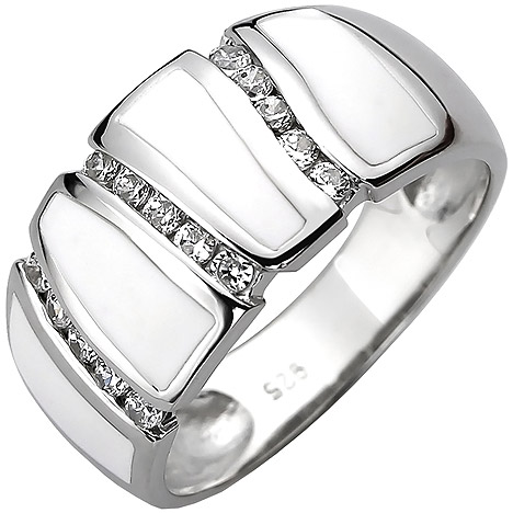 SIGO Damen Ring 925 Sterling Silber 15 Zirkonia und weiße Emaille-Einlage