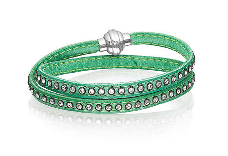 Sif Jakobs Armband 925 Silber Arezzo aus grünem Leder mit weißen Zirkonia 38 cm