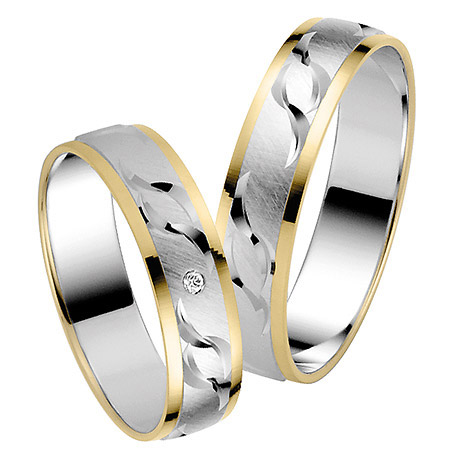 LOVE by Goettgen Trauringe Paar, Gelb/Weiss 333 Gold, Eheringe, bei Damenring inkl. 1 Brillant