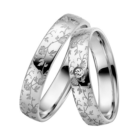 LOVE by Goettgen Trauringe Paar, Weiss 500 Palladium, Eheringe, bei Damenring inkl. 1 Brillant