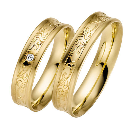 LOVE by Goettgen Trauringe Paar, Gelb 333 Gold, Eheringe, bei Damenring inkl. 1 Brillant