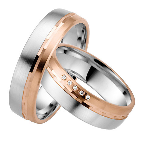 LOVE by Goettgen Trauringe Paar, Weiss/Rosé 333 Gold u. 500 Palladium, Eheringe, bei Damenring inkl. 5 Brillanten