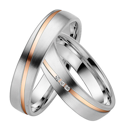 LOVE by Goettgen Trauringe Paar, Weiss/Rosé 333 Gold u. 500 Palladium, Eheringe, bei Damenring inkl. 3 Brillanten