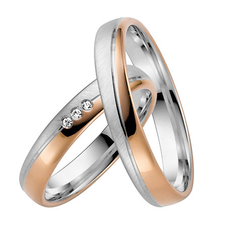LOVE by Goettgen Trauringe Paar, Rosé/Weiss 333 Gold, Eheringe, bei Damenring inkl. 3 Brillanten