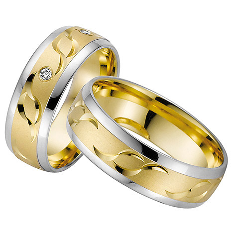 LOVE by Goettgen Trauringe Paar, Gelb/Weiss 333 Gold u. 500 Palladium, Eheringe, bei Damenring inkl. 3 Brillanten
