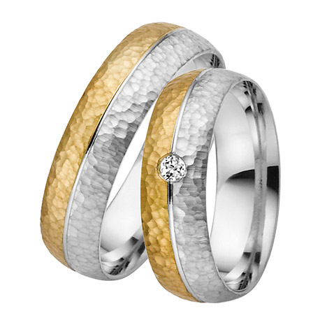 LOVE by Goettgen Trauringe Paar, Gelb/Weiss 333 Gold, Eheringe, bei Damenring inkl. 1 Brillant