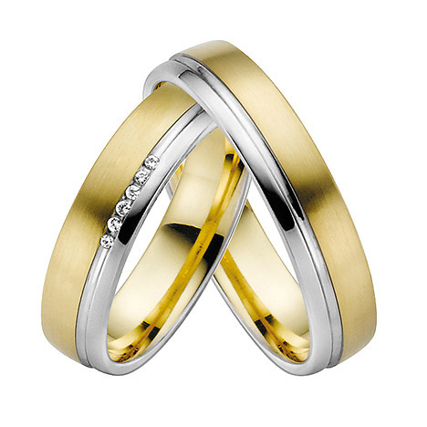 LOVE by Goettgen Trauringe Paar, Gelb/Weiss 333 Gold, Eheringe, bei Damenring inkl. 7 Brillanten