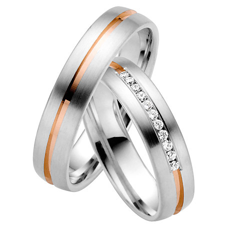 LOVE by Goettgen Trauringe Paar, Weiss/Rosé 333 Gold u. 500 Palladium, Eheringe, bei Damenring inkl. 11 Brillanten