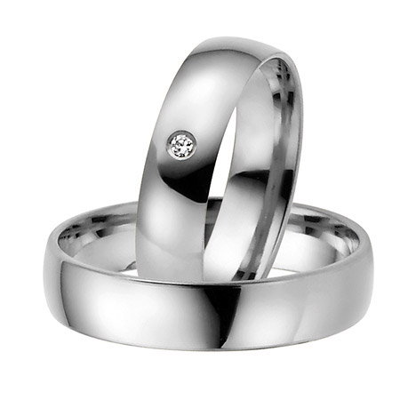 LOVE by Goettgen Trauringe Paar, Weiss 500 Palladium, Eheringe, bei Damenring inkl. 1 Brillant