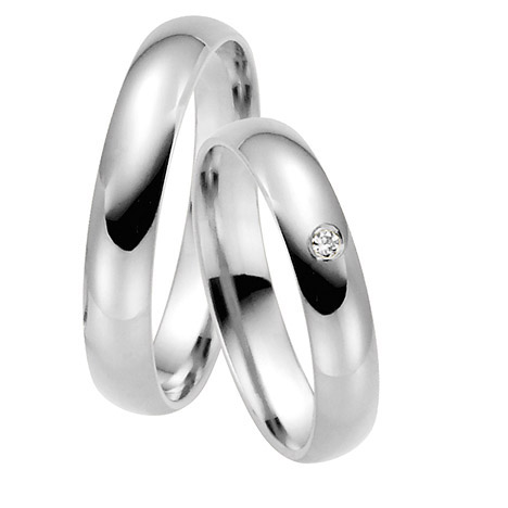 LOVE by Goettgen Trauringe Paar, Weiss 500 Palladium, Eheringe, bei Damenring inkl. 1 Brillant