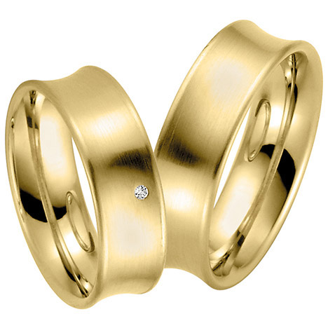 LOVE by Goettgen Trauringe Paar, Gelb 333 Gold, Eheringe, bei Damenring inkl. 1 Brillant