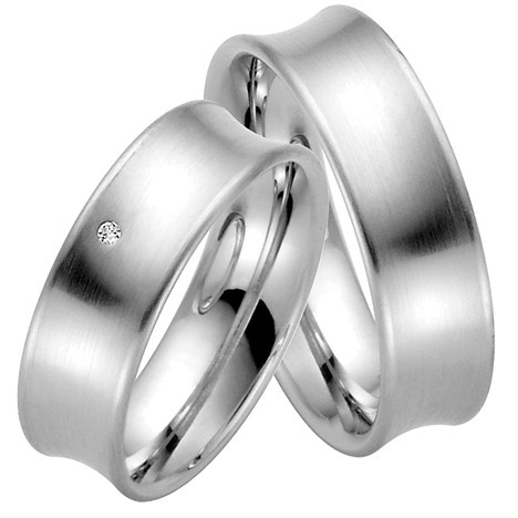 LOVE by Goettgen Trauringe Paar, Weiss 500 Palladium, Eheringe, bei Damenring inkl. 1 Brillant