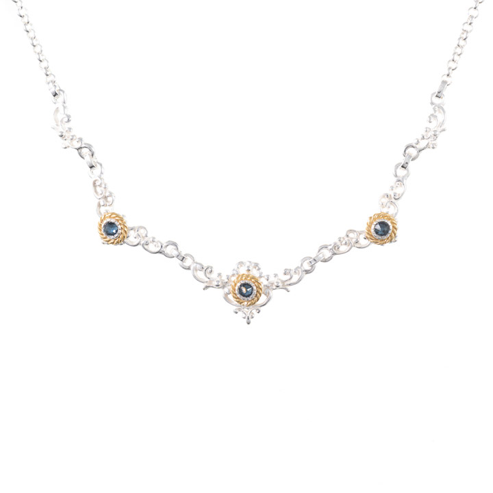 Collier 925 Silber Trachtenschmuck Zirkonia blau