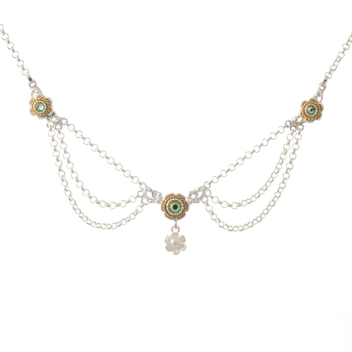 Collier 925 Silber Trachtenschmuck Perle hellgrün