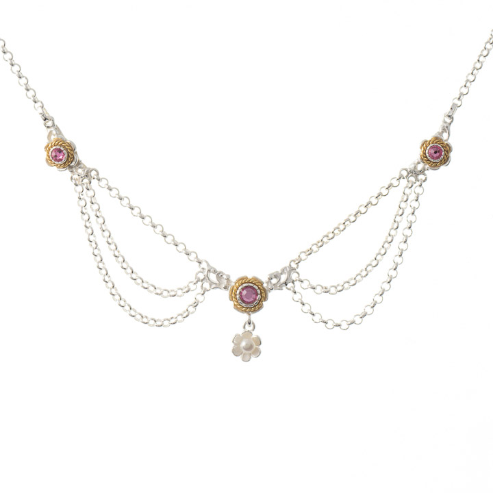Collier 925 Silber Trachtenschmuck Perle pink