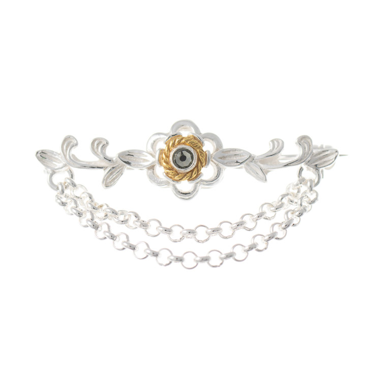 Brosche 925 Silber Trachtenschmuck Zirkonia anthrazit