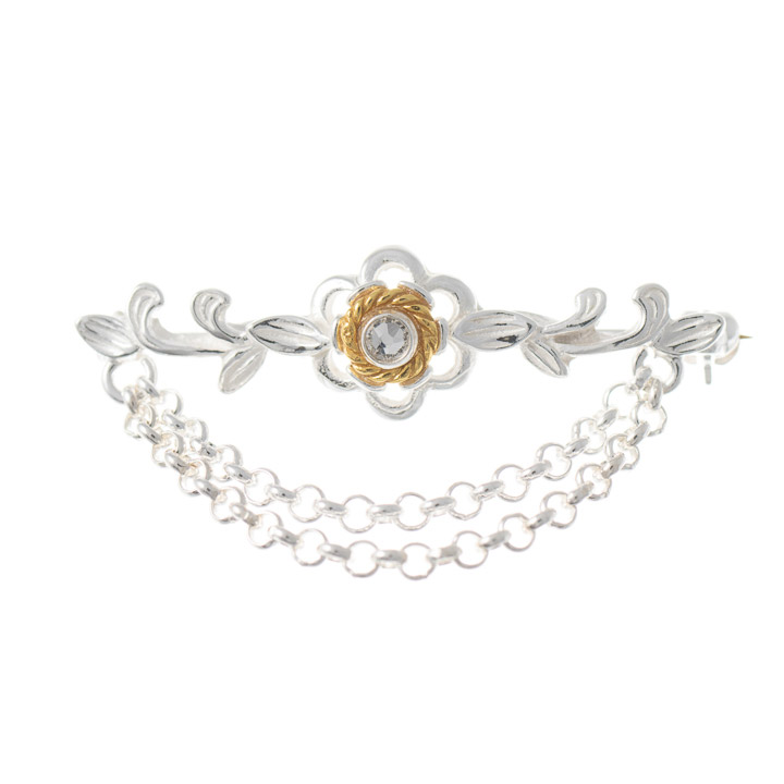 Brosche 925 Silber Trachtenschmuck Zirkonia kristall