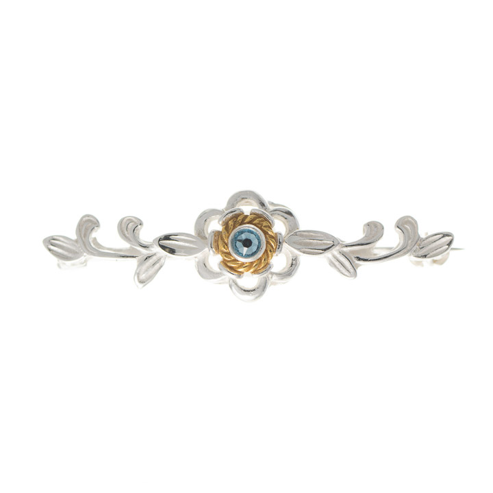 Brosche 925 Silber Trachtenschmuck Zirkonia hellblau