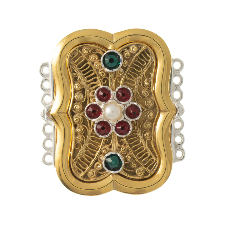 Schliesse 7 Gänge Trachtenschmuck 925 Silber rot grün Perle
