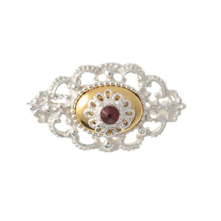 Brosche 925 Silber Trachtenschmuck Zirkonia rot