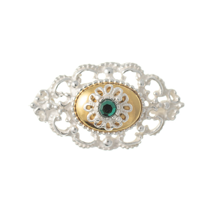 Brosche 925 Silber Trachtenschmuck Zirkonia dunkelgrün