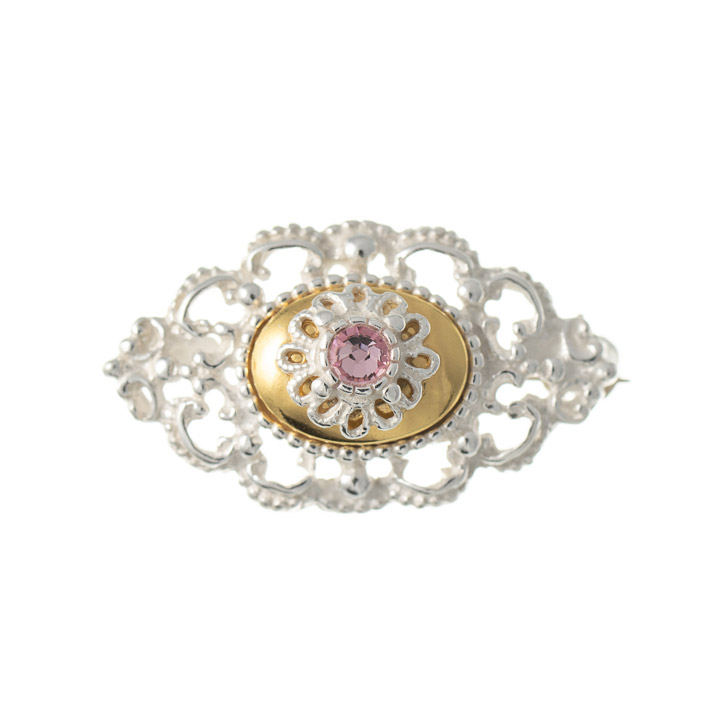 Brosche 925 Silber Trachtenschmuck Zirkonia rosa
