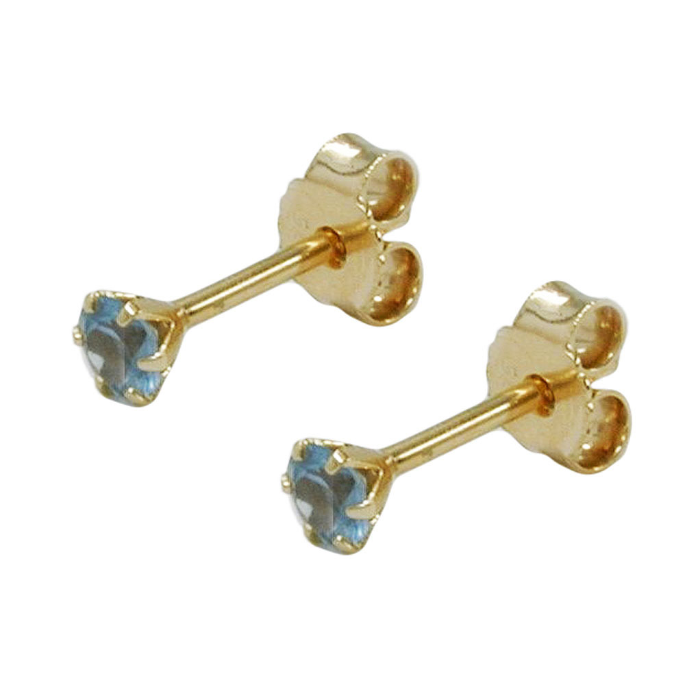 Ohrstecker, 3mm synth. Aquamarin, Gold 375
