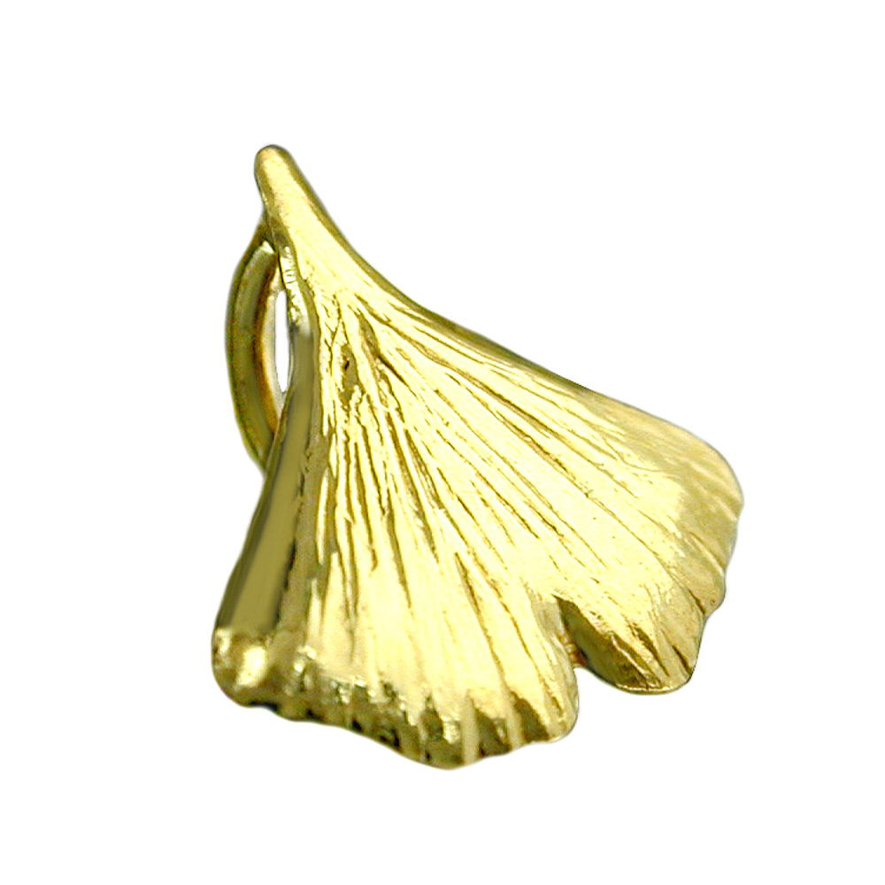 Anhänger, 9mm Ginkgoblatt glänzend Gold 375