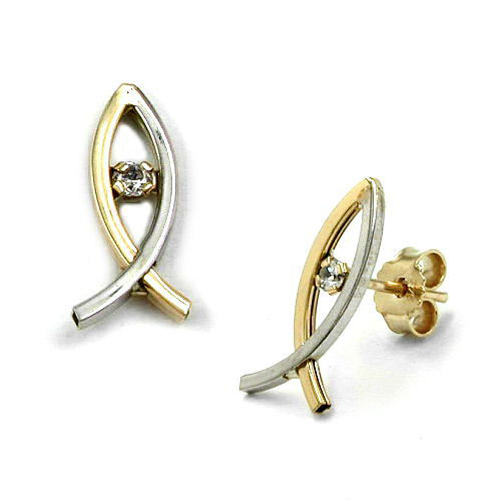 Ohrstecker, JesusZeichen bicolor Gold 375