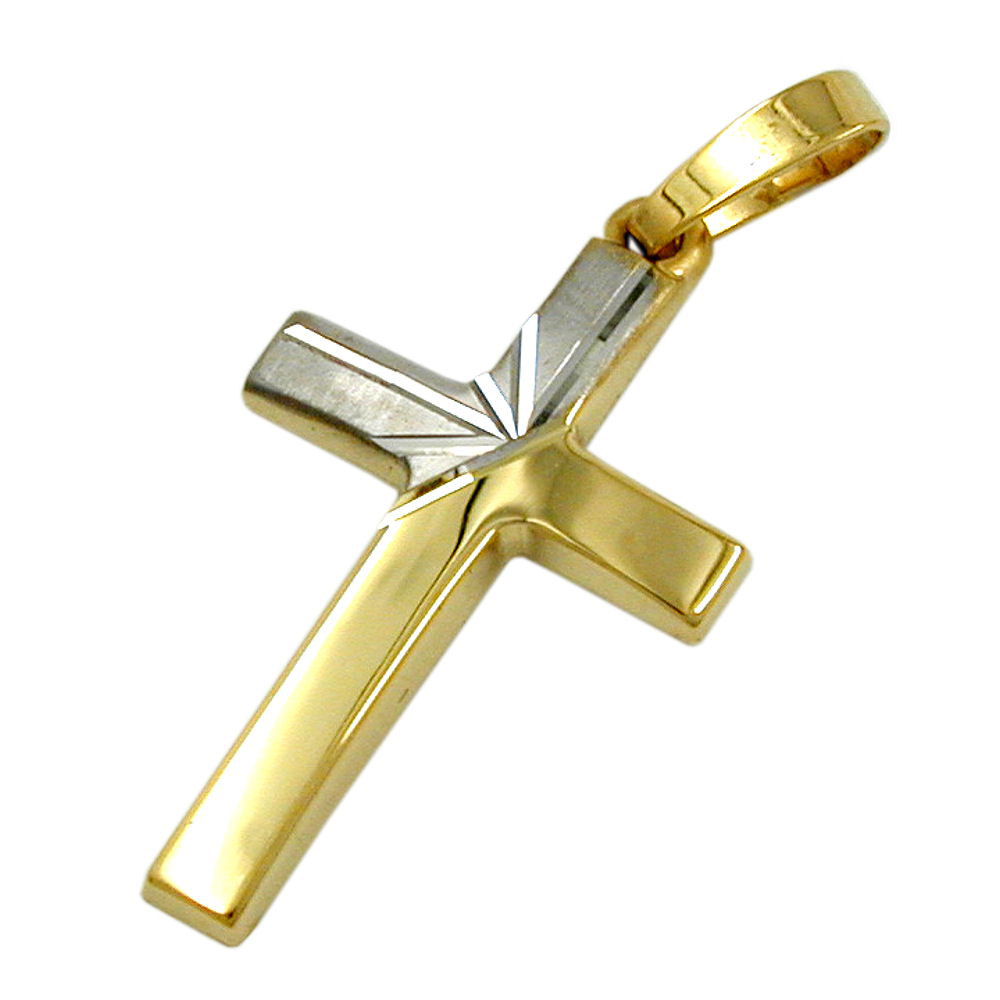 Anhänger, Kreuz bicolor, Gold 585