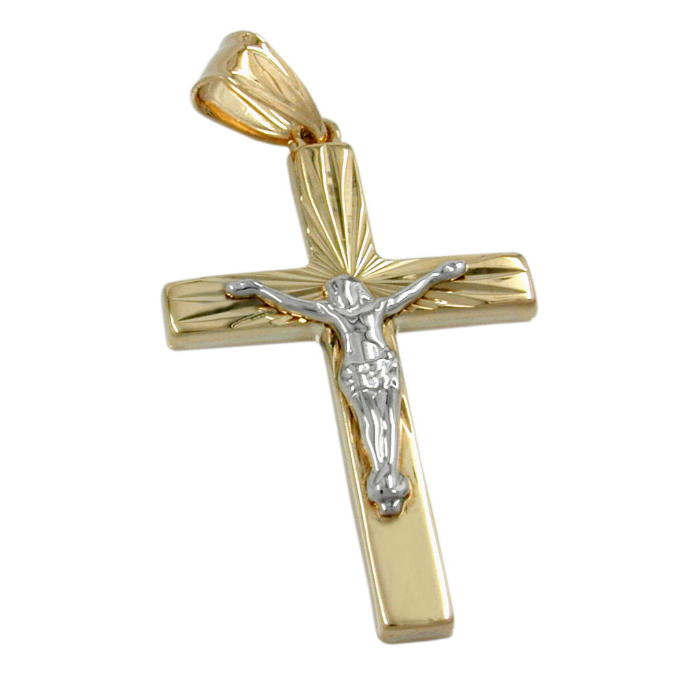Anhänger, Jesuskreuz bicolor, Gold 375