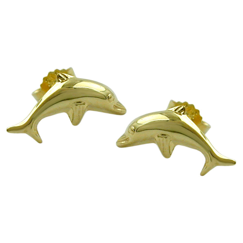 Ohrstecker, Delfin glänzend, Gold 375