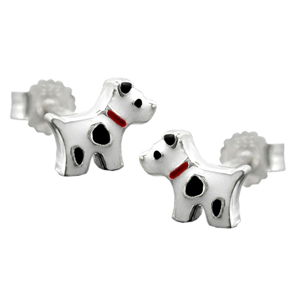 Ohrstecker, Hund mit Flecken, Silber 925