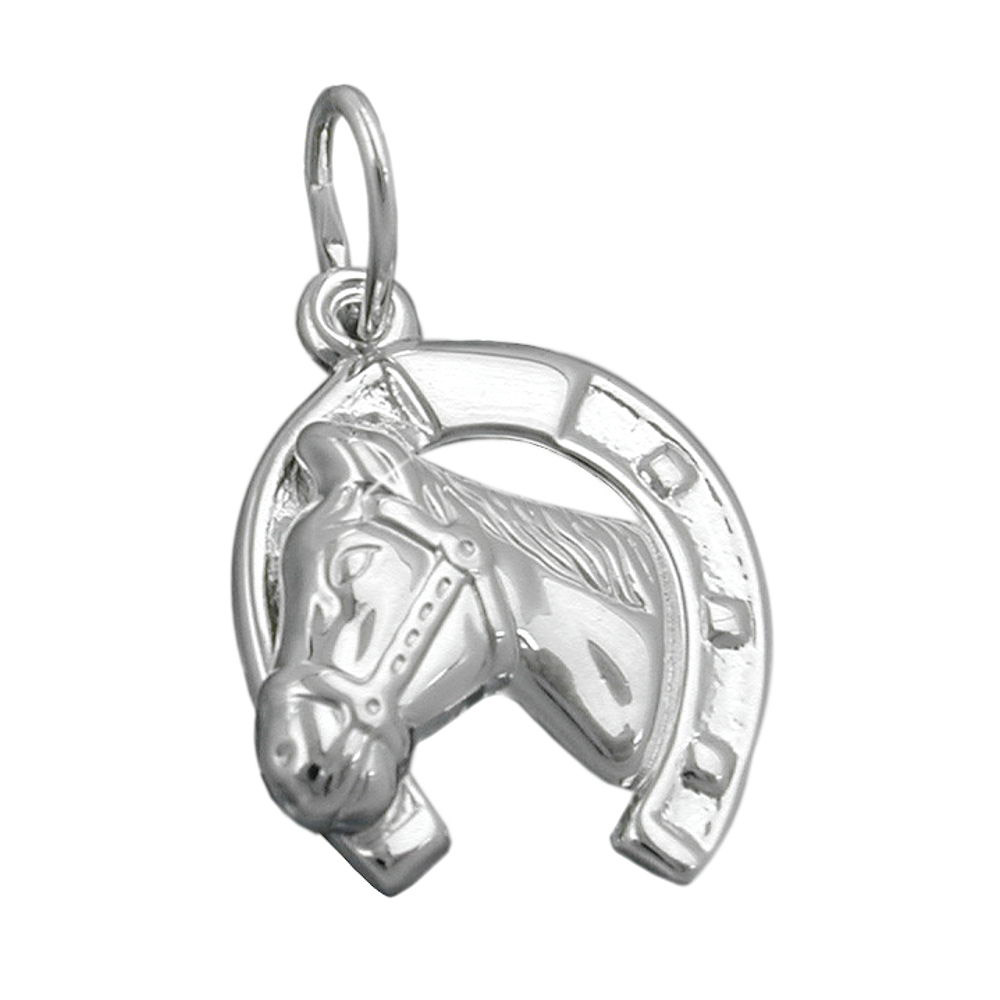 Anhänger Pferd mit Hufeisen, Silber 925