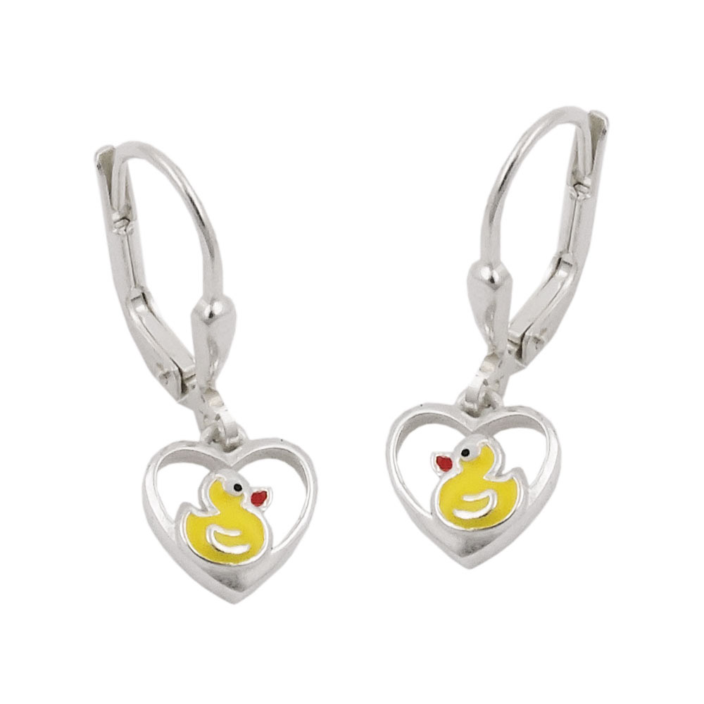 Ohrringe Brisur, kleine Ente im Herz, Silber 925