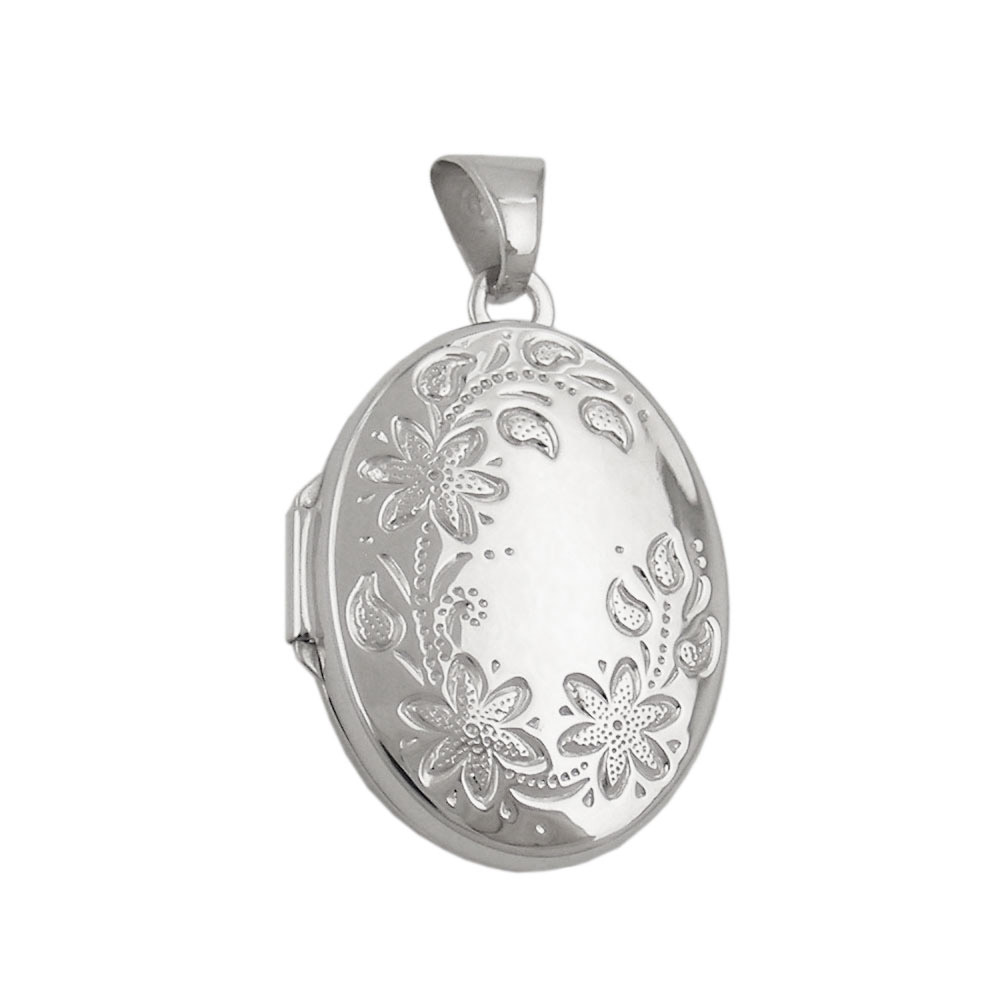 Anhänger Medaillon, Blumenranke oval Silber 925