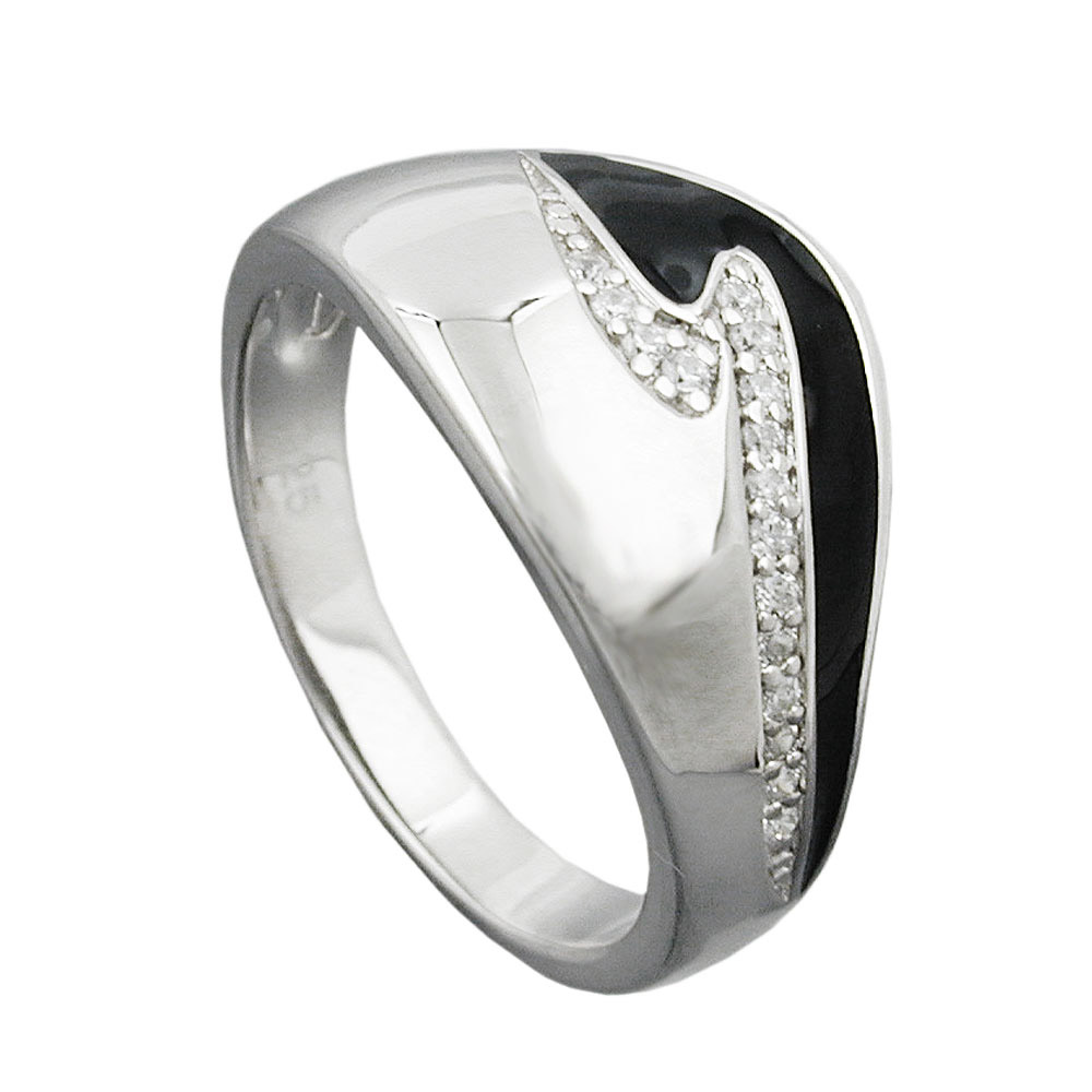 Ring, schwarz mit Zirkonia, Silber 925