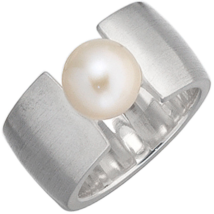 Damen Ring 925 breit Sterling Silber mattiert 1 Süßwasser Perle Perlenring