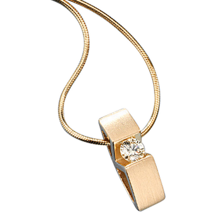 Collier Kette mit Anhänger 585 Gold Gelbgold 1 Diamant Brillant 42 cm Halskette