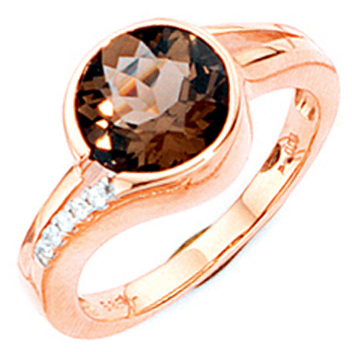 Damen Ring 585 Gold Rotgold 1 Rauchquarz braun 5 Diamanten Brillanten Goldring