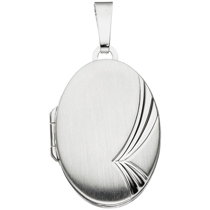 Medaillon oval für 2 Fotos 925 Sterling Silber mattiert Anhänger zum Öffnen