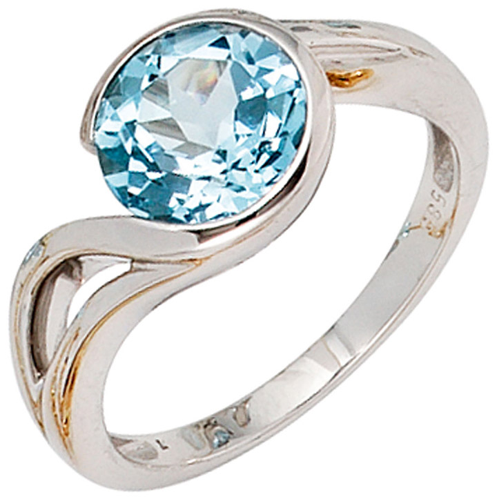 Damen Ring 585 Gold Weißgold 1 Blautopas hellblau blau Goldring