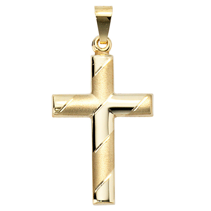 Anhänger Kreuz 333 Gold Gelbgold mattiert diamantiert Kreuzanhänger Goldkreuz