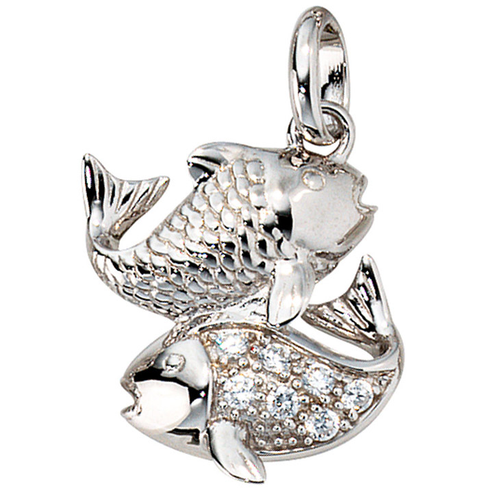 Schöner 925 Silber Anhänger Sternzeichen Tierkreiszeichen Fische Wasser Ozean 